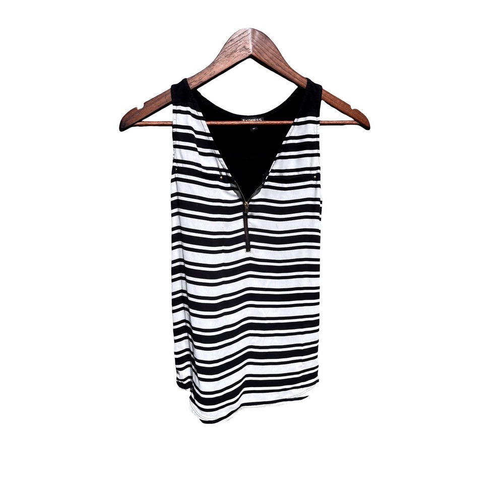 Express Tank Top Womens XS Black White Striped Excellent Quarter Zip Sleeveless